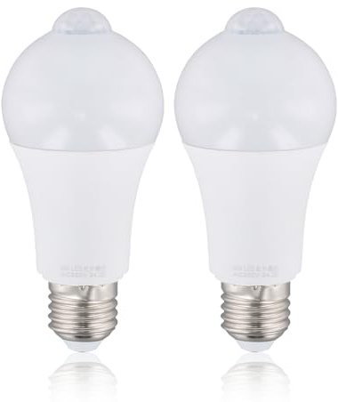 Focenat 2er E27 LED Lampe Bewegungsmelder, 9W, 220V, Weißlicht, PIR Sensor, Automatische Nachtaktivierung, Energieeffiziente Beleuchtung für Flur Balkon Garage
