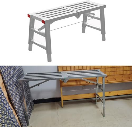 EXCLURA Trabattello 2 Attrezzature per Ponteggi Regolabili in Altezza, Sgabello per Ponteggi con Piedini Antiscivolo, Larghezza 30 cm, Ponteggio Portatile, Carico Massimo 150 kg(L-140cm(55 1/8))