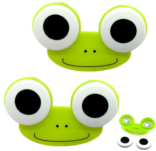 Joygoodta 2Pcs Contact Lens Case 3x2x1 Cartoon Frog Shape Contact Lens Travel Case with Adorable Big Eyes, Practical Cute for Home and Travel