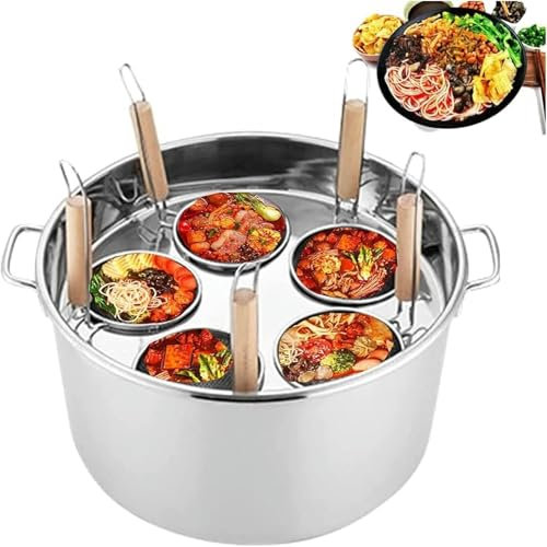 Generico Pentola per zuppa Multifunzionale con colino, utensile per Cucinare la Pasta con cestelli per colino, pentole per Pasta 3/4/5 Fori Set di Inserti per cuocipasta, pentola per Pasta in Acciaio