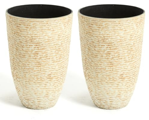 JonesHouseDeco 52cm grande piantatore 2 pcs 35.5cm Dia albero vaso resina all'interno/aperto,Piantatori pietra imitazione Aggiungere polvere pietra, vaso fiori resistente alle intemperie