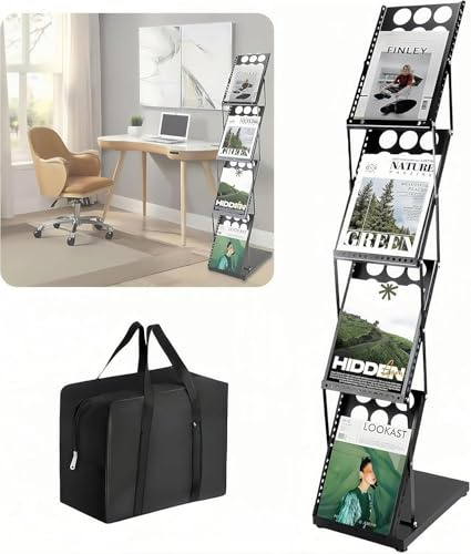 WUDLEP A4 Magazine Brochure Display Stand, with Carrying Bag, Black