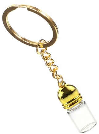 Porte-clés Bouteille en Verre, Petit Format, Verre, Métal, Anneau | Fiole Parfum, Bouchon Doré, Usage Voyage et Déco Maison, Contenu Facile à Repérer