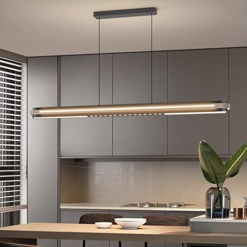 Dimmbare Moderne LED Pendelleuchte Esstisch 80W Hängeleuchte Mit Fernbedienung Hängelampe Linear Kücheninsel Leuchten Hängend 100Cm Höhenverstellbar Kronleuchter Esszimmer Büro Küche Schwarz (L100CM)