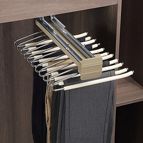 Porta Pantaloni Estraibile - Gruccia Estensibile a Doppia Fila con Barre ammortizzanti, Asta Appendiabiti per Sciarpe, Vestiti, Asciugamani - Soluzione di stoccaggio con Montaggio Superiore
