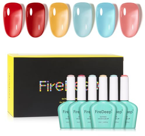 Firedeep 10ml HEMA-FREI 6 Farben Transparenter Jelly Gellack Set Sommer Farbenfroh Pure Rosa Rot Blau Cyan Gelb Gel-Nagellack Soak Off UV/LED Maniküre anzug für Nagelkunst DIY und Salon