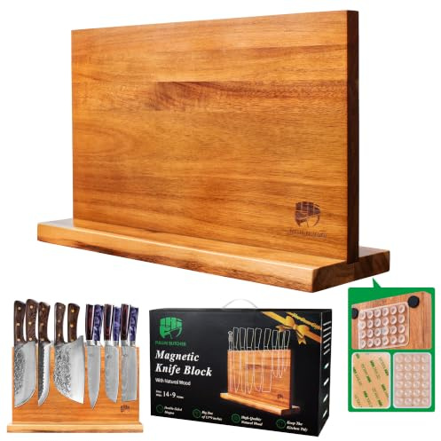 FULLHI Kitchen Magnetic Knife Block Holder, Knife Magnetic Strip with Double Side Enhanced Magnets Natural Wood Multifunctional Storage Holder for Kitchen Utensil, Knife Set, Scissors | Enhanced Magnets,natural wood,Multifunctional Storage Holder,for Kitchen Utensil, Knife Set, Scissors,Spice Ja