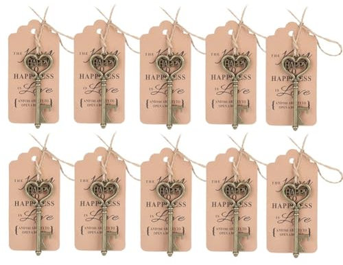 Hrlace Rustic Key Chain Bottle Opener Wedding Favours Vintage Heart Skeleton Key Bottle Opener with Cards and Twine for Birthdays Wedding Party Decoration 2# 36 Pieces