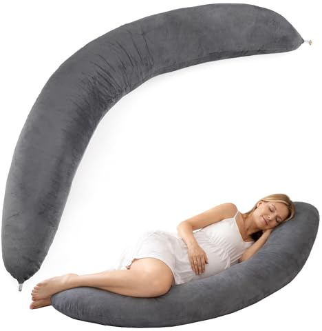 CALIYO Amningskudde, XXL, 190 × 32 cm, sidosovkudde och graviditetskudde, kroppskudde för vuxna, amningskudde med fyllning och avtagbart, tvättbart överdrag (svart-grå)