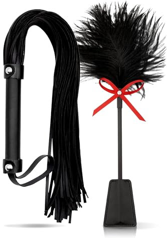 Martinet BDSM 45 cm et plume pour chambre adulte 38 cm, fouet BDSM en similicuir et plume pour préliminaires