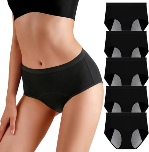 Aocase Culotte Menstruelle Lot de 5 Culotte Menstruelle en Coton pour Fille Flux Tres Abondant Taille Haute Culotte de Regle Hygiénique Absorbante Culottes et sous-vêtements de Protection,N19,M