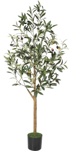 HAUSPROFI Olivier artificiel de 120 cm de haut, plantes artificielles avec feuilles réalistes, tronc en bois naturel, convient pour la maison, le salon, le coin du bureau