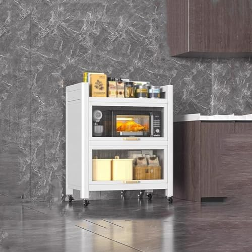 Armadio da cucina salvaspazio con ruote, 50 cm di larghezza, supporto per microonde, 3 ripiani, per cucina, soluzione compatta per piccoli spazi