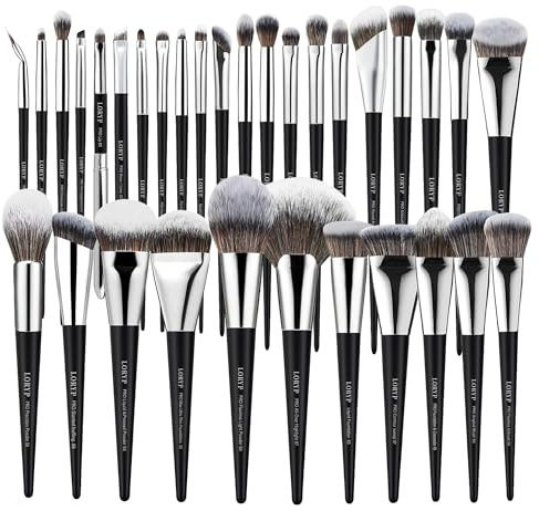 LORYP Professional Makeup Brushes Set 32Pcs Matte Black Cosmetic Brush Kit for All Face & Eye of Soft Vegan Synthetic Hair for Artists & Enthusiasts