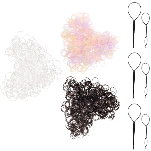 ZEMINRI 3000 PCS Colorful Elastic Hair Bands with 6 Hair Braid Tools Durable Topsy Tail Hair Tool for Various Hairstyles Hairs Elastics No Damage for Girls Hairs Styling (Transparent, Black, Colorful)