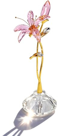 AUSTUFF Statuette ornamentali da collezione a forma di giglio in cristallo rosa, fiori in vetro con steli, regalo per donne, festa della mamma, festa di nozze, decorazione per la casa