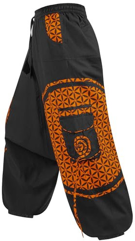 Kunst und Magie Trendige Haremshose Bunte Muster Goa Hippie Hose, Größe:4XL, Farbe:Schwarz/Orange