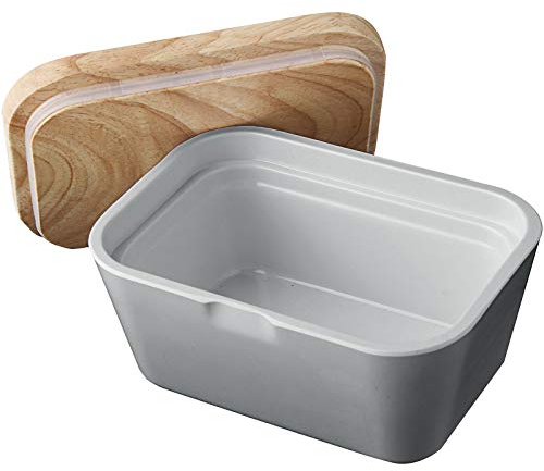 Brunner 0830099N.C06 Burriera in Melamina con Coperchio in bambù, Butter Box, Colore Grigio, Antislip e Infrangibile