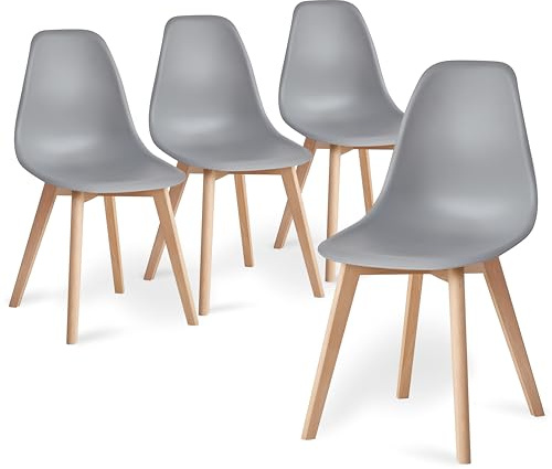 BenyLed Set di 4 Sedie da Pranzo Moderna Sedia Laterale con Sedile in PP e Gambe in Legno di Faggio ideale per Sala da Pranzo, Cucina, Soggiorno, Camera da Letto (Grigio)