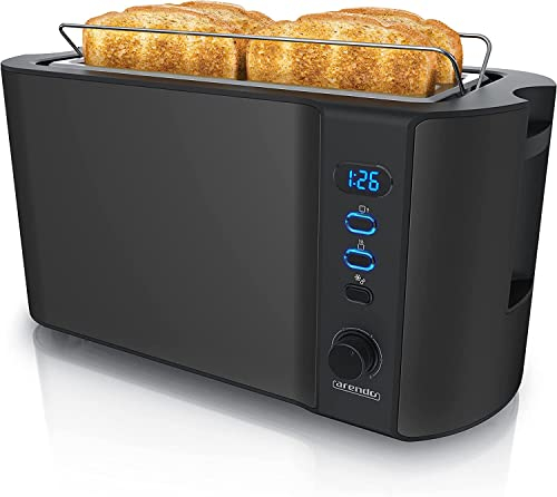 Arendo - Grille pain 2 larges fentes 4 tranches écran digital - Grille-pain automatique 3en1-1500W - 6 niveaux réglables décongélation réchauffe viennoiseries plateau à miettes -Toaster noir mat