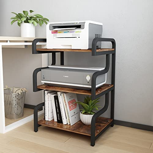 PUNCIA Supporto per Stampante a 3 Livelli Mobile con Magazzino Porta Scaffale per Stampante in Legno Armadio di Stoccaggio per Scanner Fax 55x40x84 CM per Ufficio e Casa (Marrone)