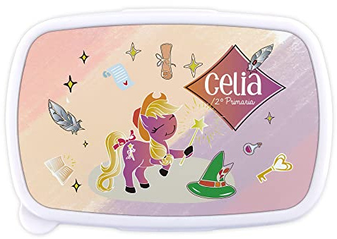 LolaPix Loncheras para Niñas. Fiambrera Infantil Personalizada. Caja merienda con Nombre y Curso. Apta para microondas y Libre de BPA, filatos y Metales Pesados. Varios diseños.Pony Hada Infantil