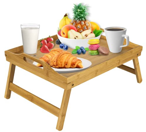 Mosii Bamboo Bed Tray Table With Handles & Foldable Legs, Multipurpose Lap Tray & Standing Desk For Breakfast In Bed, Sofa, Eating, Platters, Working, Serving, Drawing, Laptop Stand & Snack Tray