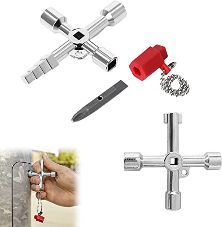 4 Voies Clé Multifonction, 2 Pièces Clé Triangulaire, Clé Utilitaire Multifonction, Cle Triangle Pour Ascenseurs, Clé En Croix Universelle, Clé De L'armoire De Commande, Clé Multifonction 4 Voies