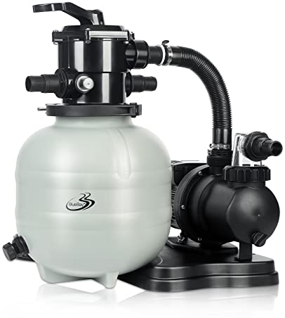 BlueBay Pompe de filtre à sable pour piscine hors sol, filtre à sable de 33 cm, 1/3 HP, 1850 GPH, jusqu'à 2000 litres, valve à 7 voies, installation facile, gris