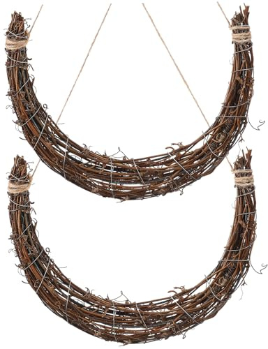 STOBAZA 10 Inch Moon Shaped Rattan Wreath Diy Rings Handmade Vine Garland for Rustic Home Wall Door Decoration Craft