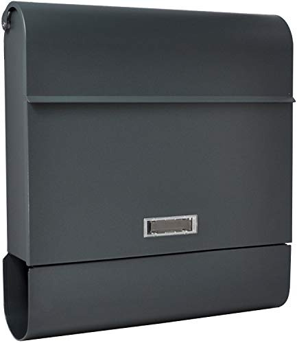 ALSTEN TECH Modernes Design Briefkasten Anthrazitgrau Abschließbar RAL7016 | Matt Wandbriefkasten Postkasten mit Zeitungsfach C4 Format 3 Schlüssel Namensschild