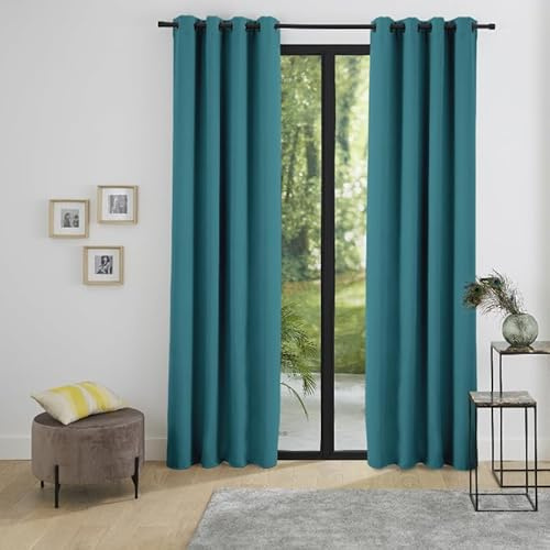 univers decor Lot de 2 Rideaux occultant phonique et Thermique doublé Polaire Arctique 140 x 260 cm (Paon, 2 Rideaux phonique et Thermique 140x260 cm)