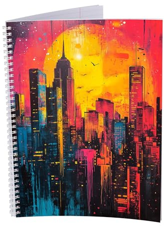 druck.de Collegeblock A4-5 Stück - 80 Blatt - Kariert - Neon Stadt - 80g | Collegeblock DIN A4, 5 Stück, 80 Blatt, kariert, 80 g/m² Papier