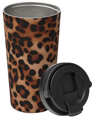 BWLHJKE Insulated Coffee Mug with Flip Lid and Handle Leopard Print Coffee Tumbler Stainless Steel Vacuum Coffee Cup Leakproof Travel Tumbler 16oz Reusable Thermal Cup for Outdoor