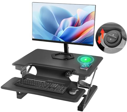 Roomark Elektrisch Höhenverstellbarer Schreibtisch,Stehpult, Tisch Höhenverstellbar Laptop,Schreibtischaufsatz mit USB & Type-C Ladeanschluss & Kabellose Ladestation (28 / 72x52 cm)