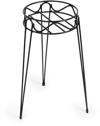 BESCH Portamacetas para Plantas Redondos con Pie de Metal Negro 24x35x53cm Estilo Vintage - Soporte para Macertas Estructura Resistente hasta 15 KG Uso Interior y Exterior
