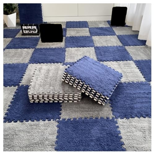 30 Stück Puzzlematten aus Teppichquadraten, Plüschschaum-Bodenmatte, 30 x 30 cm große quadratische Schaumstoff-Bodenfliesen, flauschige ineinandergreifende Teppichfliesen, Bodenspielmatte für Zuhause
