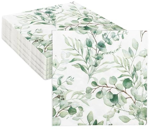 Lot de 80 serviettes de table en papier vert eucalyptus - Pour fête prénatale, anniversaire, mariage, fête, décoration de table - 33 x 33 cm - Vert sauge