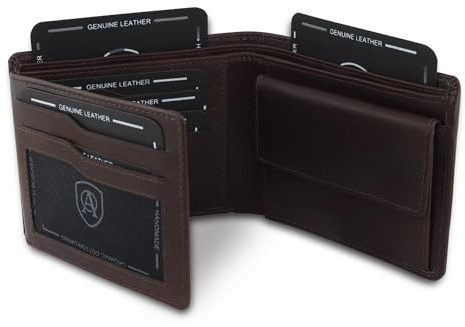 AKAROA – Trifold Geldbörse Herren echtes Rindsleder – Portmonee Herren 11,5x9cm mit 13 Kartenfächern & Münzfach mit Druckknopf – Geldbeutel im Querformat mit RFID Schutz – Braun