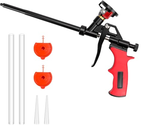 LYCXAMES Pistolets à Mousse Polyuréthane avec Valve - Pas besoin de Nettoyant - Pistolet Doseur en Métal avec Poignée Ergonomique en Plastique - Pour Bricoleurs et Professionnels - Rouge