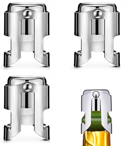 3 Stück Sektverschluss Flaschenverschluss, Sektflaschenverschluss, Edelstahl Sektverschluss, Champagner Verschluss, Weinverschluss Vakuum, für Wein,Champagner, Bier, Partys, Feiern und Zuhause,Silber