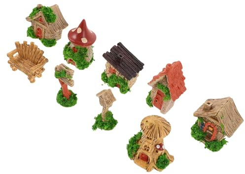 ERINGOGO 9pcs Miniature Dollhouse Decor Set with Resin Tree Stump Houses, Mini Chairs, Mailbox and Guide Board for DIY Micro Landscape, Mini Garden Accessories for Creative Home Decoration