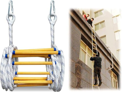 Escalera de cuerda de escape de incendios, escalera de evacuación de emergencia resistente al fuego con mosquetones de gancho para rescate de bomberos de 2 a 6 pisos