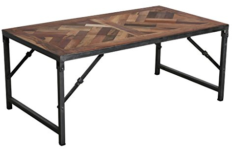 Couchtisch CoffeeTable Fishbone aus Metall mit Einer Tischplatte aus Holz Fischgräte - Industrie Loft Design