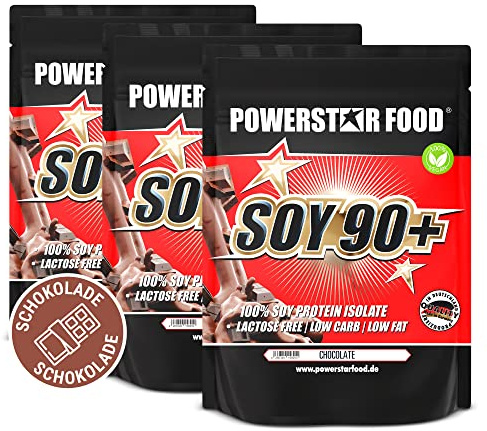 Powerstar SOY 90+ Soja-Protein-Isolat 3kg Chocolate - 93% Protein i.Tr. | Ohne Zucker-Zusatz - Gentechnisch unverändert vegan & laktosefrei - Pflanzliches Eiweiß-Pulver - Made in Germany