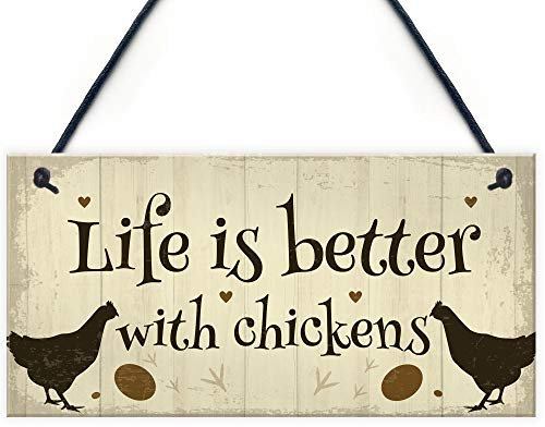 RED OCEAN Cartello divertente con scritta Life Is Better per pollaio, casa di pollo, cartello da giardino