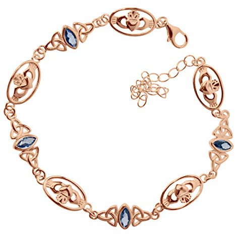 GWG Jewellery Claddagh Irlandais avec Nœud de la Trinité Celtique Plaqué en Or Rose 18K avec Cristal Bleu Marine Marquise Bracelets dans Boîte Cadeau pour Femme