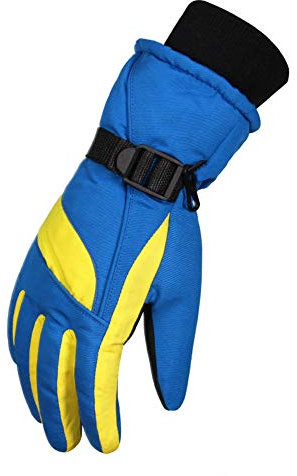 Guanti Sci, Impermeabile E Antivento, Più Ispessimento Velluto, Banda Elastica, Tessuto Antiscivolo Rettangolare, Caldo Confortevole, Adatto Per Sport All'aria Aperta (Blue)