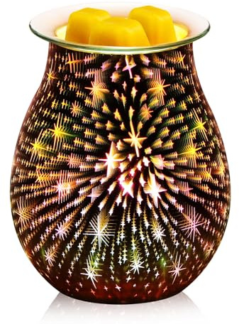 Elektrischer Duftlampe aus Glas, SUNJULY Wachsschmelzbrenner, Wärmer, 3D-Stern, Aromalampe, Nachtlicht, Wohnkultur für Zuhause, Büro, Schlafzimmer, Wohnzimmer, Geschenke