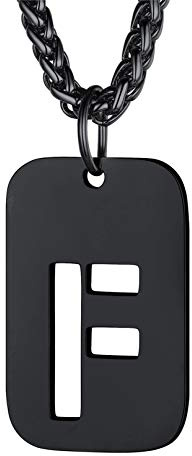 Bandmax Militärische Initiale Dog Tag Kette für Männer Frauen Schwarz hohl Buchstabe F Anhänger Halskette Kette Erkennungsmarke Modeschmuck Accessoire